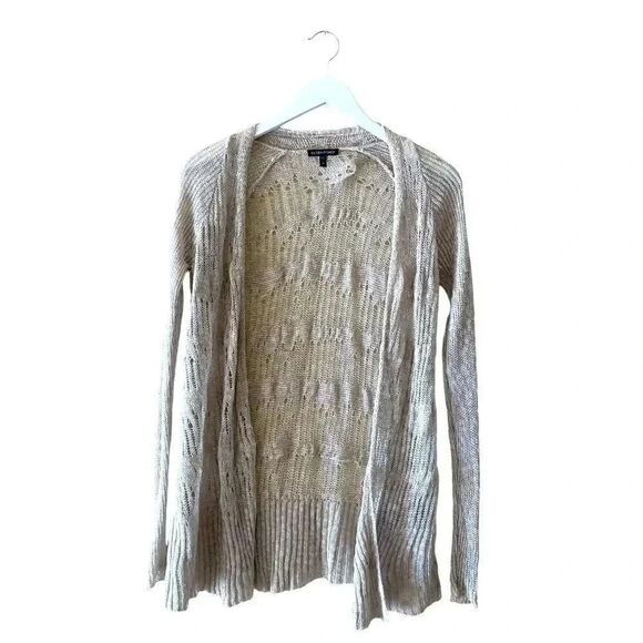 Eileen Fisher Linen Beige Embroidered Knitted Open Cardigan Sweater SZ XS - Picture 1 of 12